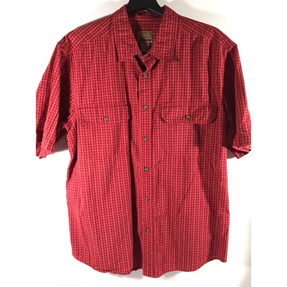 northeast outfitters large red plaid cotton short sleeve shirt